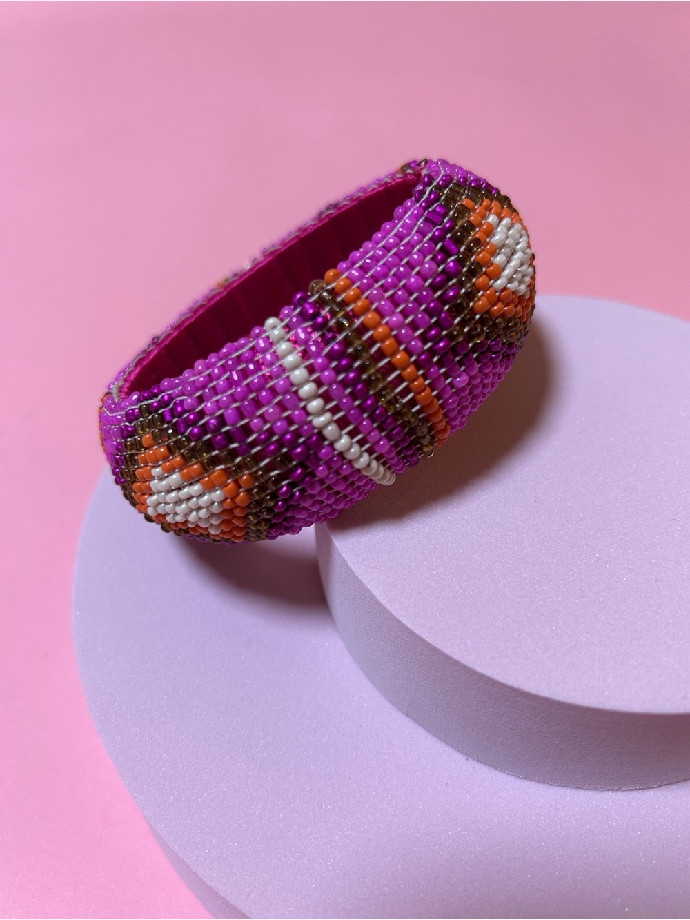 Handcrafted Pink‎ Beaded Statement Bangle